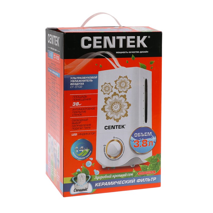 Увлажнитель воздуха Centek СТ-5102, ультразвуковой, 25 Вт, 3.8 л, белый 2868498 - фото 41446