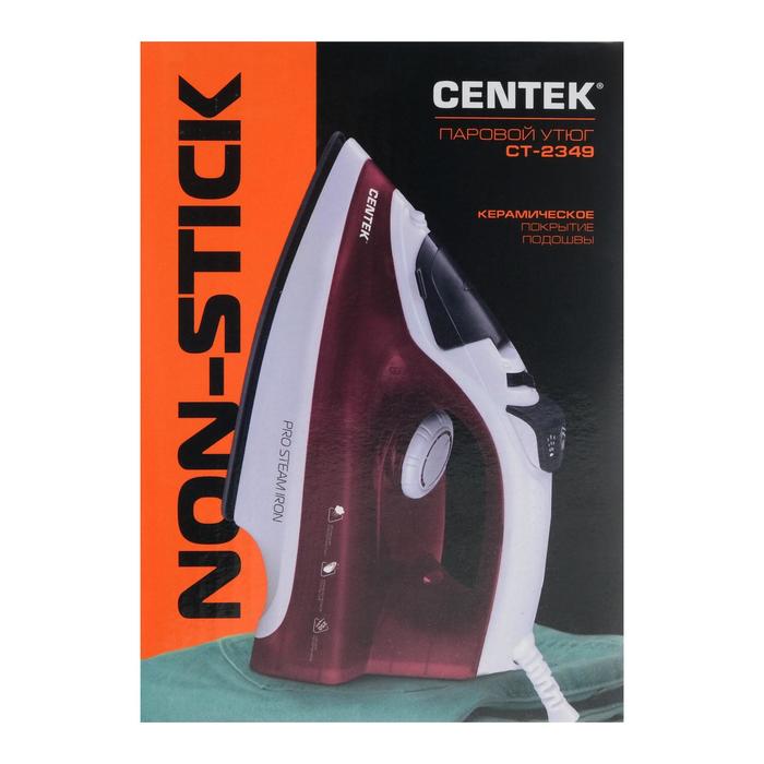 Утюг Centek CT-2349, 2200 Вт, керамическая подошва, 50 г/мин, 250 мл, красный 2868512 - фото 45878