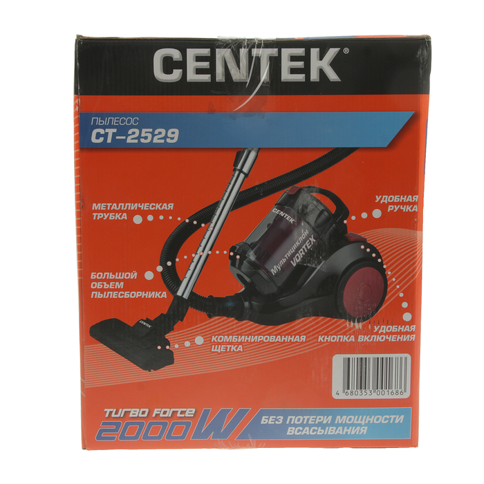 Пылесос Centek CT-2529, 2000 Вт, мощность всасывания 350 Вт, мультициклон, красно-черный 2868533 - фото 42987