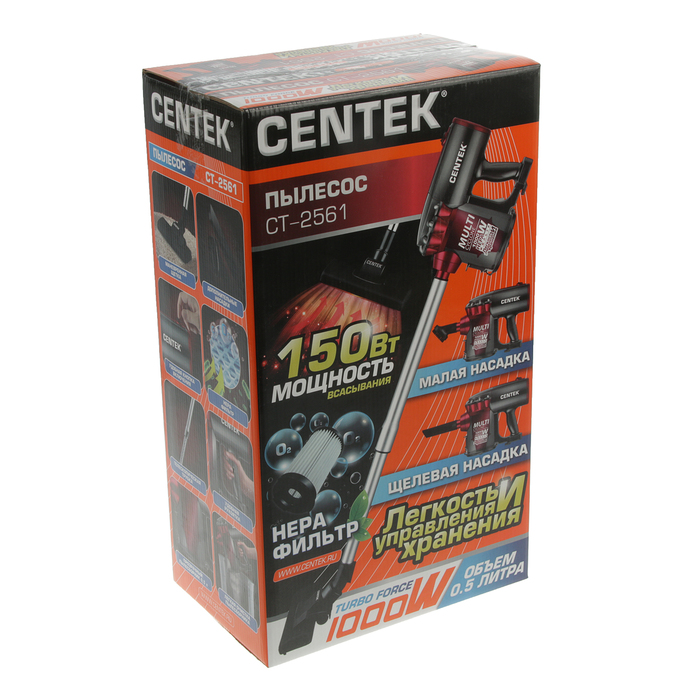 Пылесос Centek CT-2561, 1000 Вт, всасывание 150 Вт, мультициклон, красный 2868536 - фото 42974