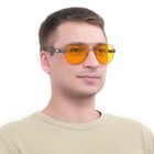 Очки солнцезащитные водительские Авиаторы, линза желтая, дужки черн. вставка "N" 14*4*5,5см