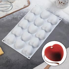 Форма для муссовых десертов и выпечки Доляна «Сердца», 29,8×17,3 см, 15 ячеек (5×5×3 см), цвет белый