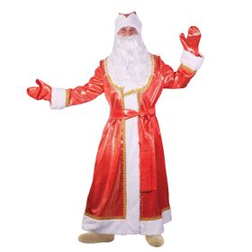Карнавальный костюм Деда Мороза "Золотой завиток", атлас, шуба, шапка, пояс, варежки, борода, мешок, р-р 48-50, рост 176-182 см