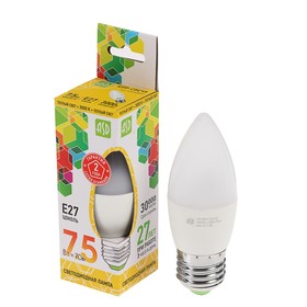 Лампа светодиодная ASD LED-СВЕЧА-standard, Е27, 7.5 Вт, 230 В, 3000 К, 675 Лм