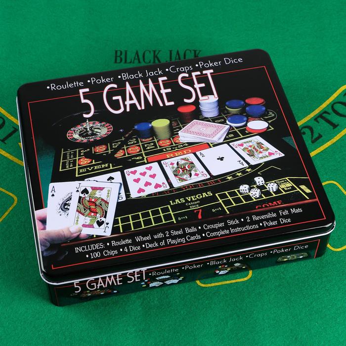 Покер, набор для игры, (рулетка, карты 54 шт, фишки с номиналом 100 шт, кубики 4 шт, поле) 33 х 29 с | vlarni-land