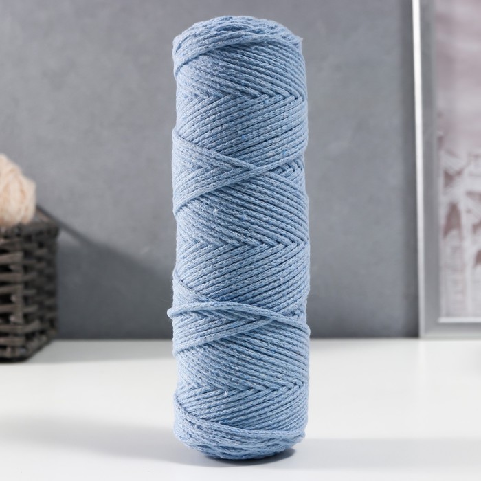 Шнур для вязания без сердечника 100% хлопок, ширина 3мм 100м/200гр (2106 голубой) - фото 7140413