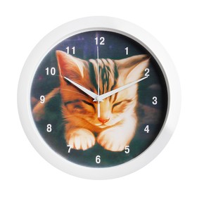 Часы настенные "Котёнок", белый обод, 28х28 см, микс в Донецке