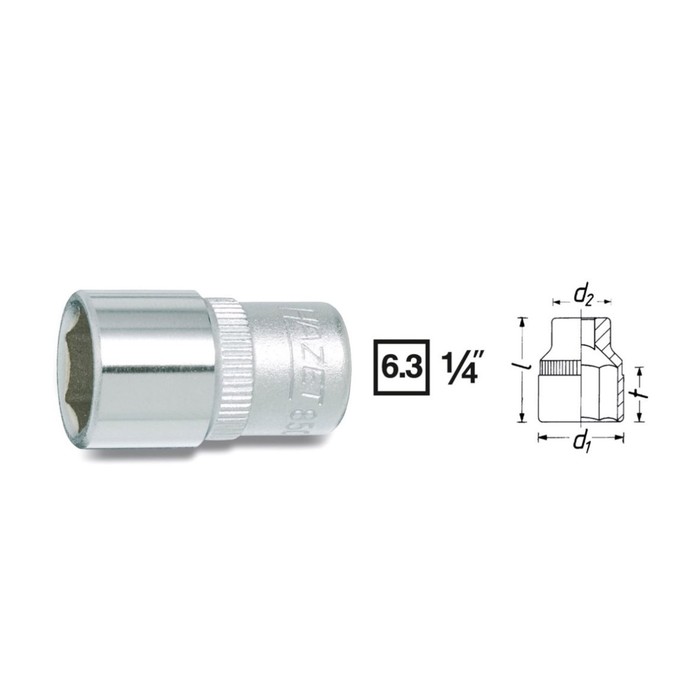 Головка торцевая HAZET 850-4,  1/4&quot;, 4 мм, 6 граней