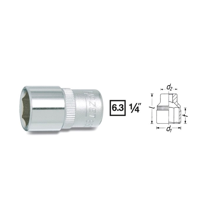 Головка торцевая HAZET 850-6, 1/4&quot;, 6 мм, 6 граней