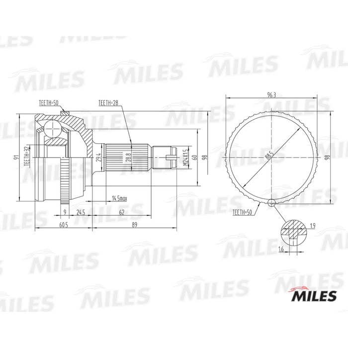 Шрус наружный MILES GA20133