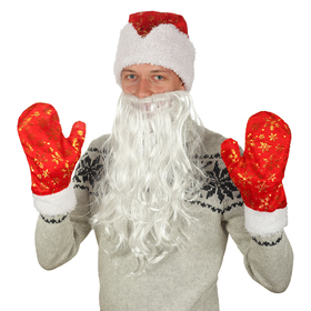 Набор взрослый"Новогодний"шапка с золотыми снежинками,варежки, борода,плюш,р-р 56-59 в Донецке