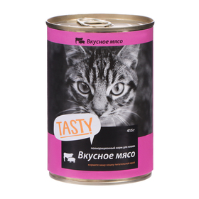 Влажный корм Tasty для кошек, мясное ассорти в соусе, ж/б, 415 г