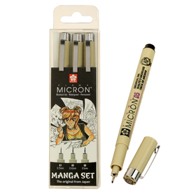 Набор ручек капиллярных 3 штуки (линеры 0.25, 0.45, 0.5), Sakura Pigma Micron Manga, цвет черный (пигментные светостойкие чернила)