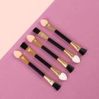A set of applicators for shadows, double-sided, with a broad brush, 5pcs, 7cm, color black/gold