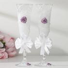 Набор свадебных бокалов "Цветок", с лепниной, с розой и бантом - фото 456312