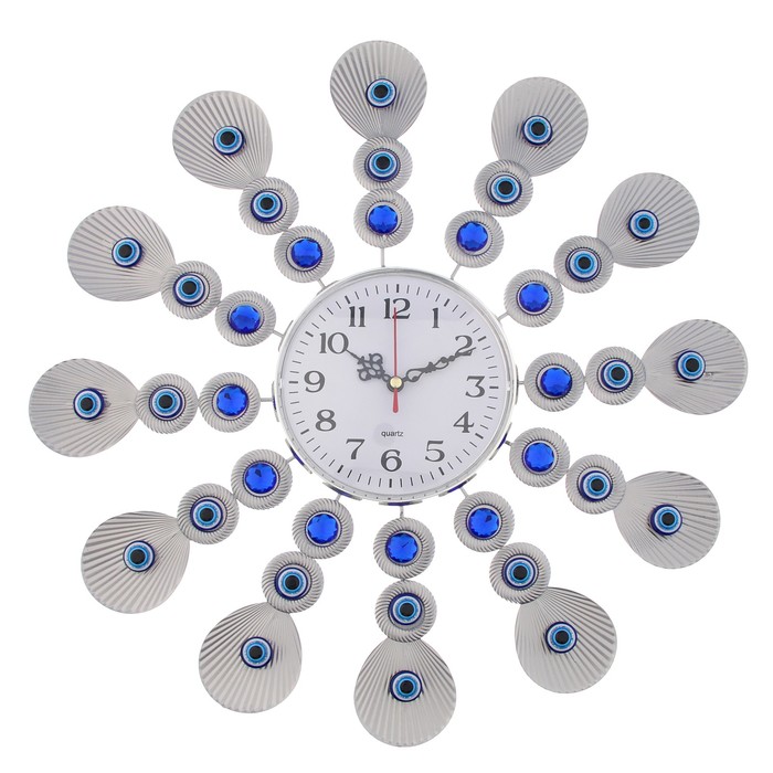 Часы настенные, серия Ажур Турецкие мотивы «Пушистый павлин», серебристые, d=39 см