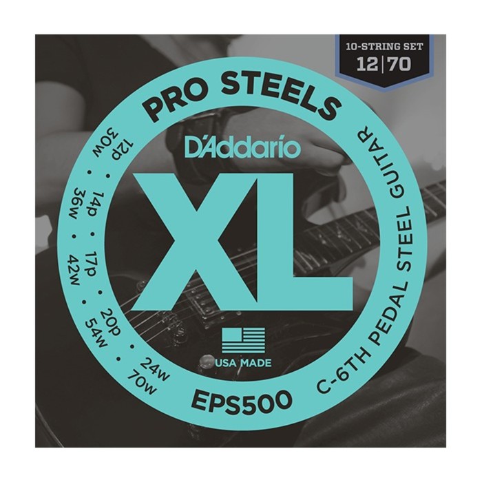 Струны D'Addario EPS500 ProSteels  для 10-струнной педальной слайд-гитары, 12-70, C6,