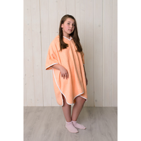 Халат-пончо для девочки, размер 100 × 80 см, персиковый, махра