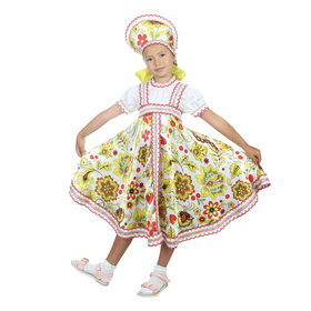 Русский народный костюм "Хохлома", платье, кокошник, цвет белый, р-р 30, рост 110-116 см