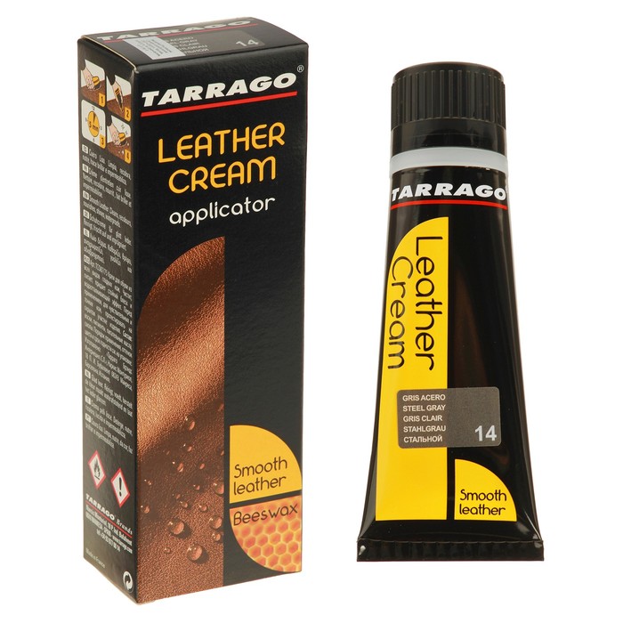 Крем для обуви Tarrago Leather Cream 014, ТС087/75-014, Стальной, туба с губкой, 75 мл