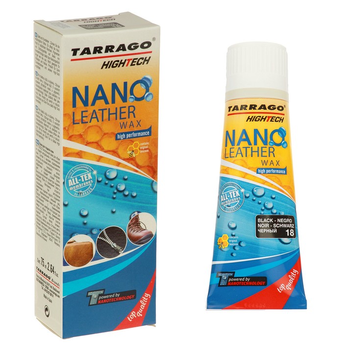 Крем для обуви Tarrago NANO Leather Cream 018, ТGО22018, черный, туба с губкой, 75 мл