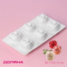 Форма для муссовых десертов и выпечки Доляна «Розы», 30×17,5×5 см, 6 ячеек, 6,5×6,8 см, цвет белый