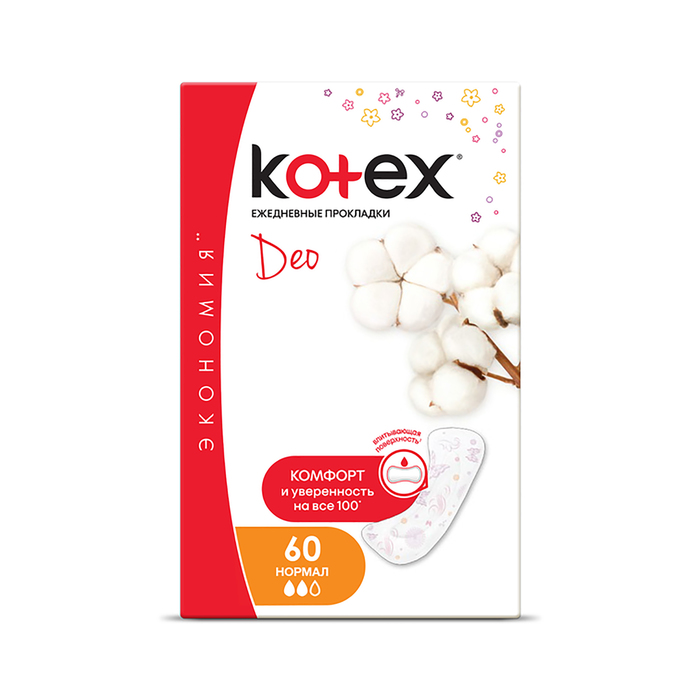 Kotex прокладки ежедневные Normal Deo 60 шт.