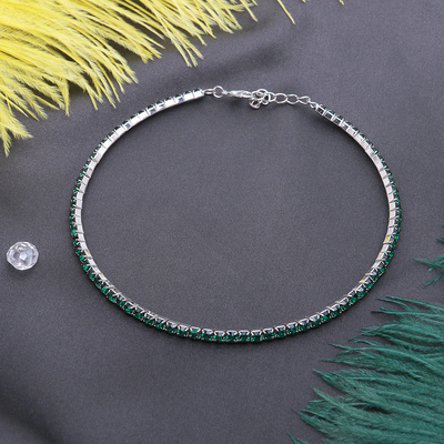 Necklace "Ice", 1 row, green in silver