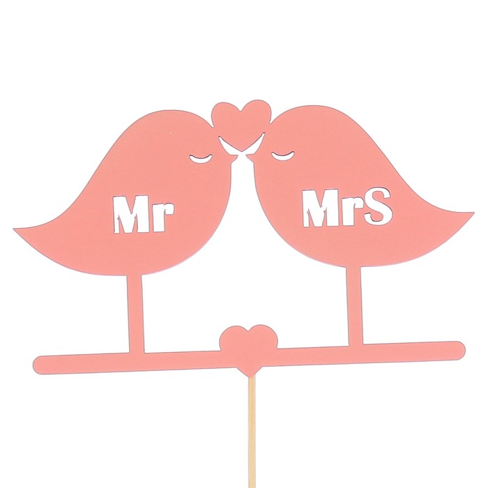 Топпер «Птички Mr&amp;Mrs», розовый, 12,5х7,5 см