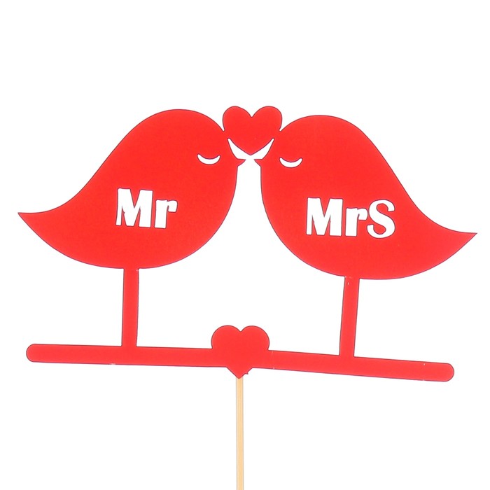 Топпер «Птички Mr&amp;Mrs», красный, 12,5х7,5 см