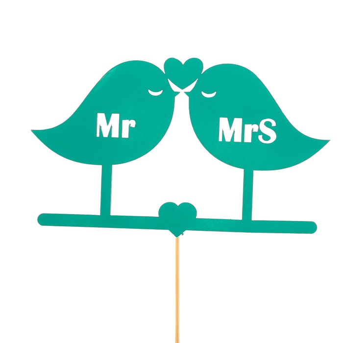 Топпер «Птички Mr&amp;Mrs», мятный, 12,5х7,5 см