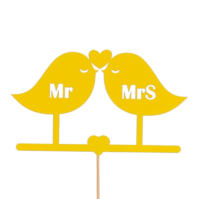 Топпер «Птички Mr&amp;Mrs», жёлтый, 12,5х7,5 см