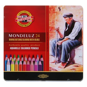 Карандаши акварельные набор 24 цвета, Koh-I-Noor Mondeluz 3724, в металлическом пенале