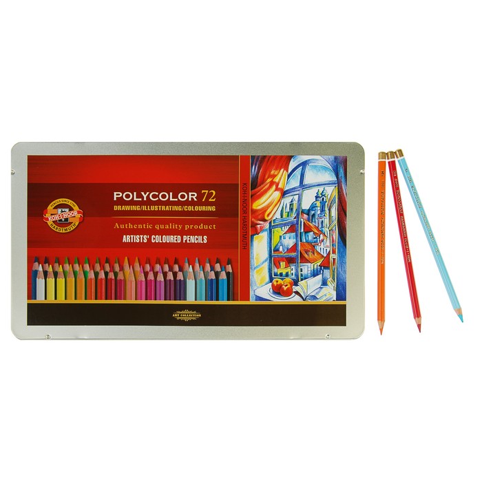 Карандаши художественные 72 цвета, Koh-I-Noor PolyColor 3827, мягкие, в металлическом пенале - фото 79064337