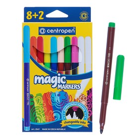 Фломастеры 10 цветов 3.9 мм Centropen 2549 Magic, линия 1,8 мм, меняют цвет, 8 цветов + 2 поглатителя, картонная упаковка