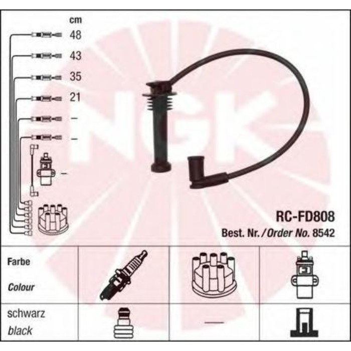 Провода высоковольтные, комлпект NGK RCFD808