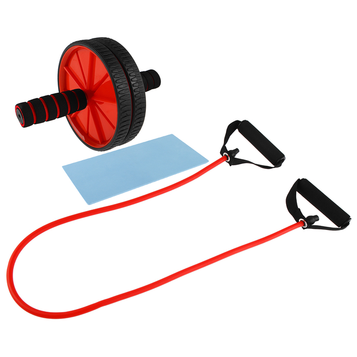 Набор для фитнеса (ролик для пресса+эспандер), цвет красный