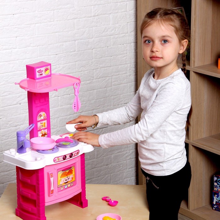 Игровой модуль &quot;Кухня&quot; с аксессуарами, световые и звуковые эффекты, высота 54 см, БОНУС - вырезная бумажная кукла с одеждой