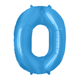 Шар фольгированный 16" Цифра 0, индивидуальная упаковка, цвет голубой в Донецке