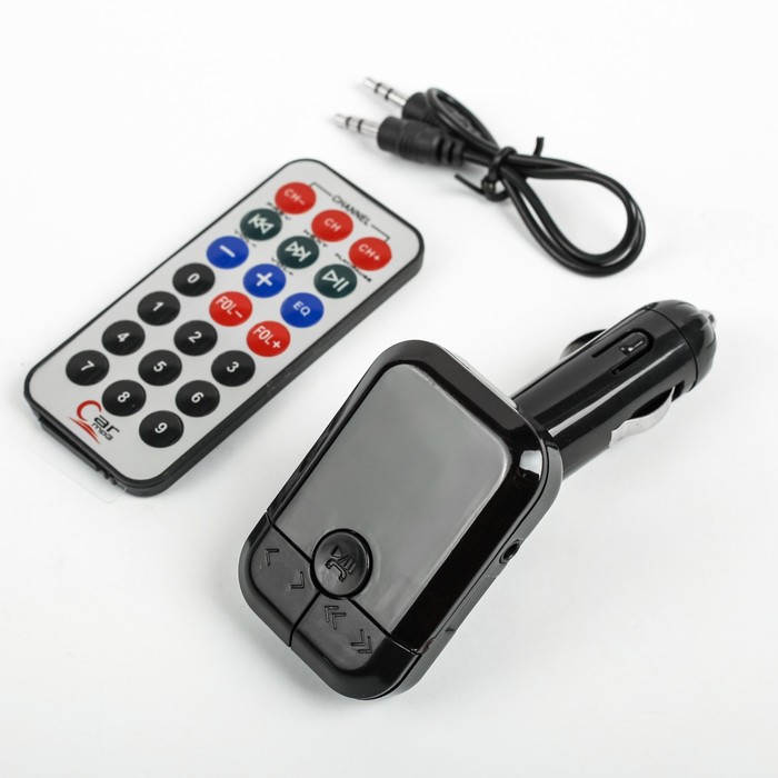 FM - трансмиттер, 12 В, 2 USB/Mp3/WMA/AUX/MicroSD, провод AUX, черный