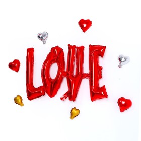 Шар фольгированный 38" «Надпись Любовь», прописные буквы, 8 сердец, цвет красный