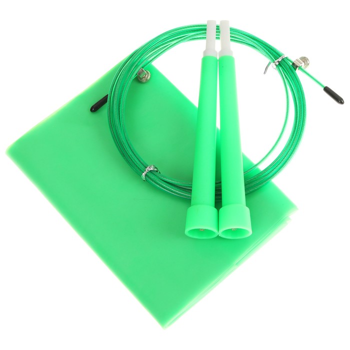 Набор для фитнеса: эспандер ленточный, скакалка скоростная, цвет зелёный - фото 876698