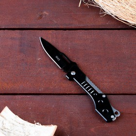 Нож перочинный, лезвие 7,4 см с отверстием, рукоять черный металл, без фиксатора, 17*2,5 см