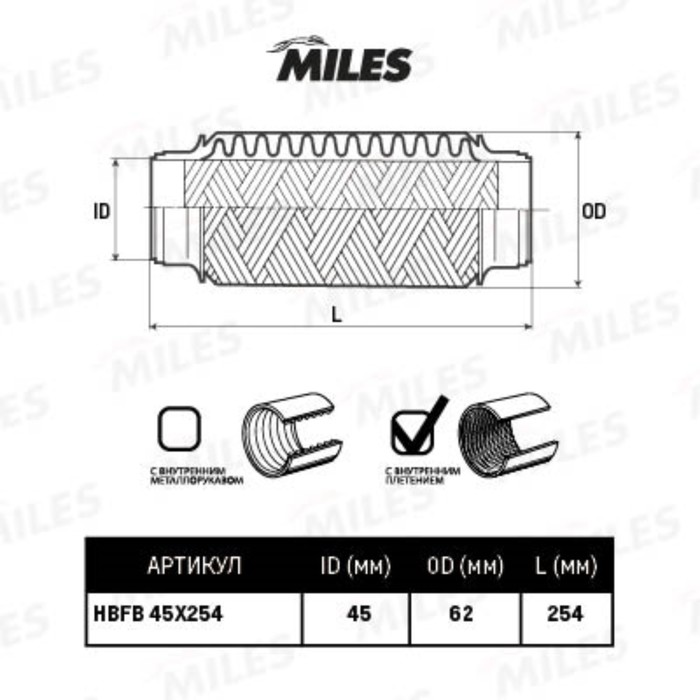 Труба гофрированная с внутр. плетением Miles 45X254 HBFB45X254