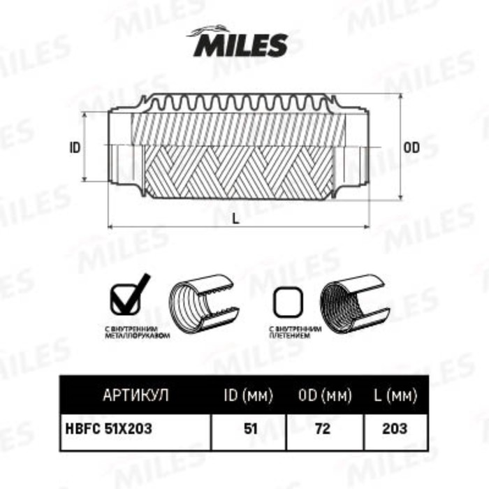 Труба гофрированная с внутр. металлорукавом Miles 51X203 HBFC51X203