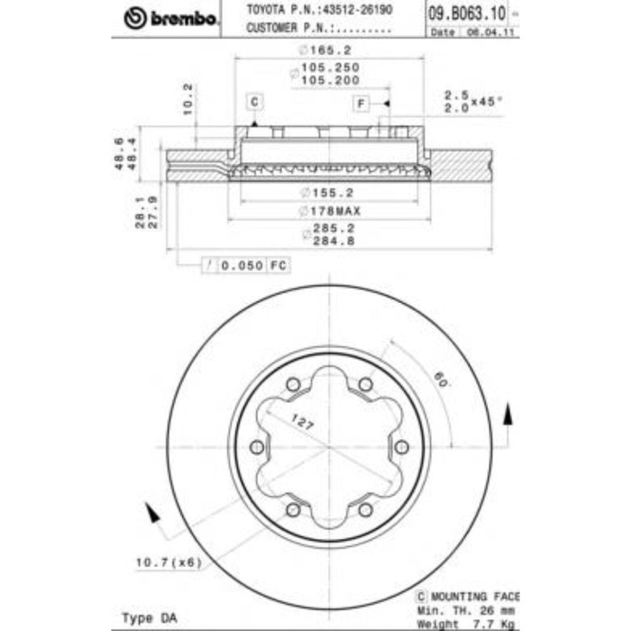 Диск тормозной BREMBO 09B06310