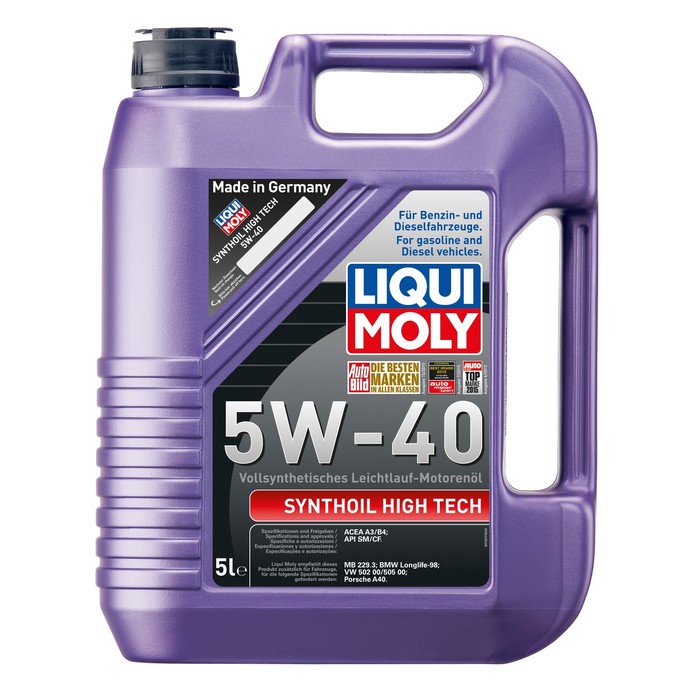 Моторное масло LiquiMoly Synthoil High Tech 5W-40 SM/CF;A3/B4 синтетическое, 5 л (1925)