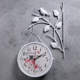 Часы настенные двойные, серия: Садовые, "Птичка на ветке", d=23 см, белые