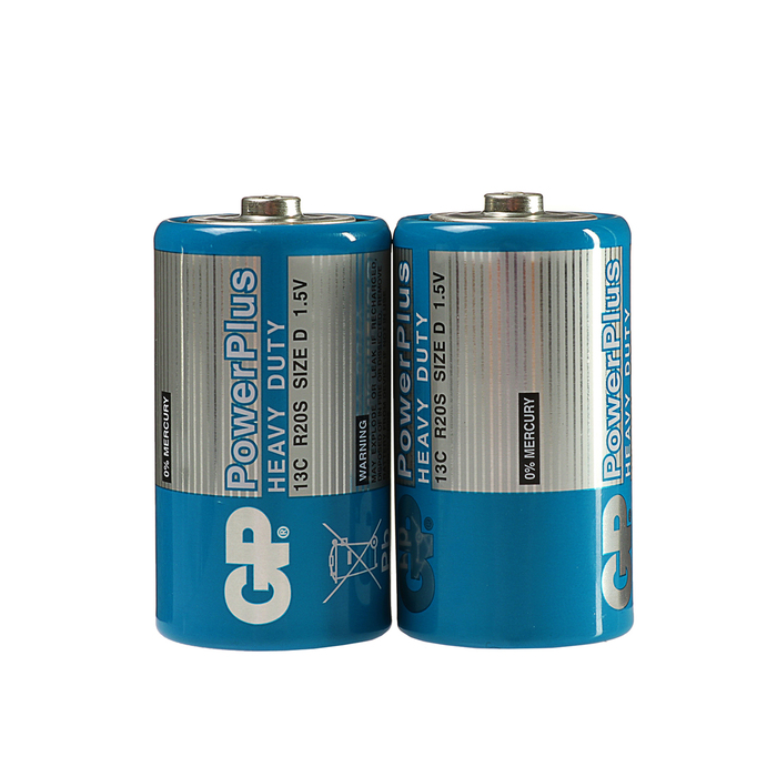 Батарейка солевая GP PowerPlus Heavy Duty, D, R20-2S, 1.5В, спайка, 2 шт.