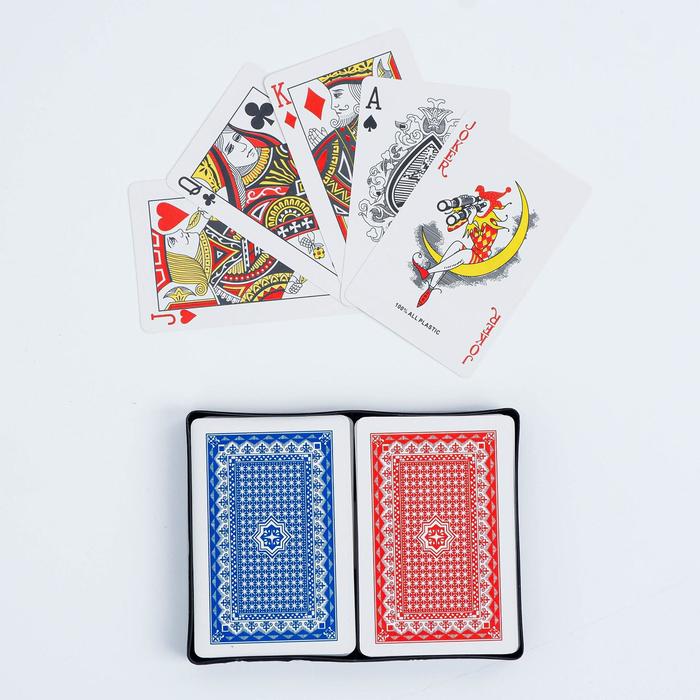 Набор игральных пластиковых карт Royal, 2 колоды по 54 шт., 25 мкм, 8,8 × 5,7 см, пластиковый футляр